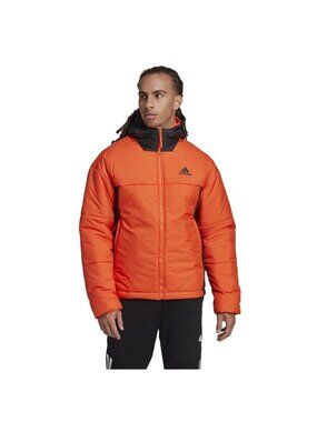 Adidas Men's Outdoor BSC 3-Stripes Puffy Hooded Jacket Orange Black Size Small
